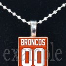BRONCOS PERSONALIZED JERSEY Navy, White & Orange Team Mascot Pendant Necklace or Keychain