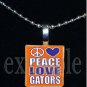 PEACE LOVE GATORS Blue & Orange Team Mascot Pendant Necklace or Keychain