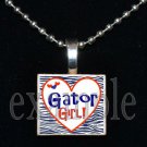 GATOR GIRL Blue & Orange Team Mascot Pendant Necklace Charm or Keychain