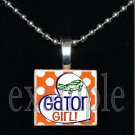 GATOR GIRL Blue & Orange Team Mascot Pendant Necklace Charm or Keychain