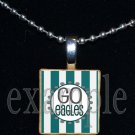 GO EAGLES Green, Black & Silver Team Mascot Pendant Necklace Charm or Keychain