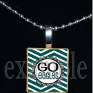 GO EAGLES Green, Black & Silver Team Mascot Pendant Necklace Charm or Keychain