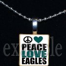 PEACE LOVE EAGLES Green, Black & Silver Team Mascot Pendant Necklace Charm or Keychain