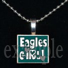 EAGLES GIRL Green, Black & Silver Team Mascot Pendant Necklace Charm or Keychain