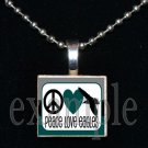 PEACE LOVE EAGLES Green, Black & Silver Team Mascot Pendant Necklace Charm or Keychain