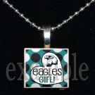 EAGLES GIRL Green, Black & Silver Team Mascot Pendant Necklace Charm or Keychain