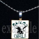 EAGLES GIRL Green, Black & Silver Team Mascot Pendant Necklace Charm or Keychain