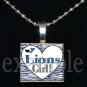 LIONS GIRL Blue, Silver, Black & White Team Mascot Pendant Necklace or Keychain