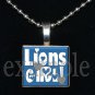 LIONS GIRL Blue, Silver, Black & White Team Mascot Pendant Necklace or Keychain
