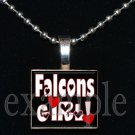 FALCONS GIRL Red, Black & White Team Mascot Pendant Necklace Charm or Keychain