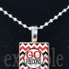 GO FALCONS Red, Black & White Team Mascot Pendant Necklace Charm or Keychain