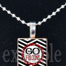 GO FALCONS Red, Black & White Team Mascot Pendant Necklace Charm or Keychain