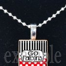 GO FALCONS Red, Black & White Team Mascot Pendant Necklace Charm or Keychain