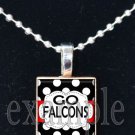 GO FALCONS Red, Black & White Team Mascot Pendant Necklace Charm or Keychain