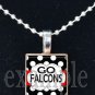 GO FALCONS Red, Black & White Team Mascot Pendant Necklace Charm or Keychain
