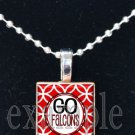 GO FALCONS Red, Black & White Team Mascot Pendant Necklace Charm or Keychain