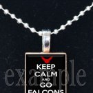 KEEP CALM AND GO FALCONS Red, Black & White Team Mascot Pendant Necklace or Keychain