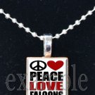 PEACE LOVE FALCONS Red, Black & White Team Mascot Pendant Necklace or Keychain