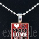 PEACE LOVE FALCONS Red, Black & White Team Mascot Pendant Necklace or Keychain