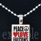 PEACE LOVE FALCONS Red, Black & White Team Mascot Pendant Necklace or Keychain