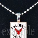 FALCONS GIRL Red, Black & White Team Mascot Pendant Necklace Charm or Keychain