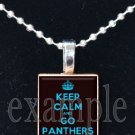 KEEP CALM AND GO PANTHERS Black, Blue, Silver & White Team Mascot Pendant Necklace or Keychain