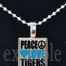 PEACE LOVE PANTHERS Black, Blue, Silver & White Team Mascot Pendant Necklace or Keychain