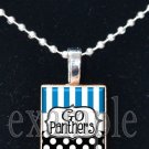 GO PANTHERS Black, Blue, Silver & White Team Mascot Pendant Necklace or Keychain