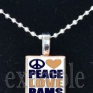 PEACE LOVE RAMS Blue, Gold & White Team Mascot Pendant Choices
