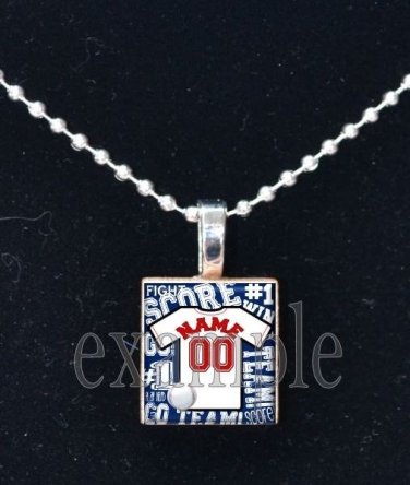Personalized Custom Name Team BASEBALL Jersey Scrabble Necklace Charm Key-chain