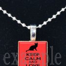 Keep Calm and Love Cats Tile Pendant Necklace Charm Key-chain