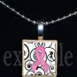 BREAST CANCER Awareness Ribbon Scrabble Tile Pendant Necklace Charm Key-chain