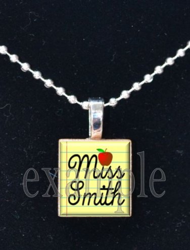 Teacher PERSONALIZED Apple Notebook Paper Scrabble Necklace Pendant Charm Key-chain Great Gift