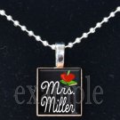 Teacher PERSONALIZED Apple Chalkboard Scrabble Necklace Pendant Charm Key-chain Great Gift