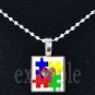 AUTISM Awareness Puzzle Ribbon Scrabble Tile Pendant Necklace Charm OR Key-chain