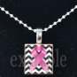 BREAST CANCER Awareness Chevron Ribbon Scrabble Tile Pendant Necklace Charm Key-chain