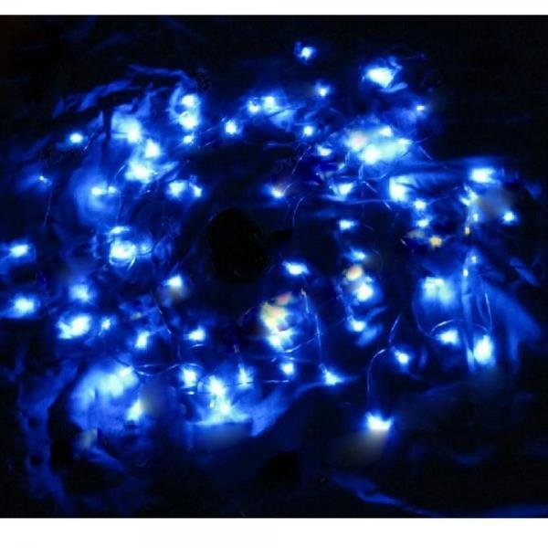 12M 100 LED Blue Light Solar String Lamp Festival Deco
