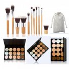 15 Color Concealer Palette & 11pcs Bamboo Handle Brush Pince Maquiagem Kit