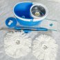 Easy Magic Floor Mop 360 Bucket 2 Heads Microfiber Spin Spinning Rotating Blue