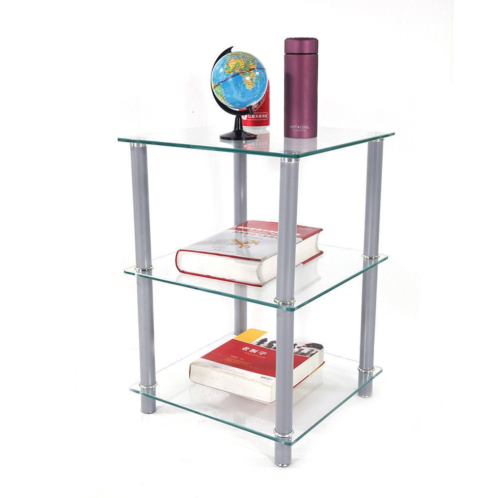 Exquisite Living Room Set Three Tiers Rectangle Tempered Glass Side Table