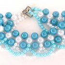 Handmade Teal and White Bead Bracelet
