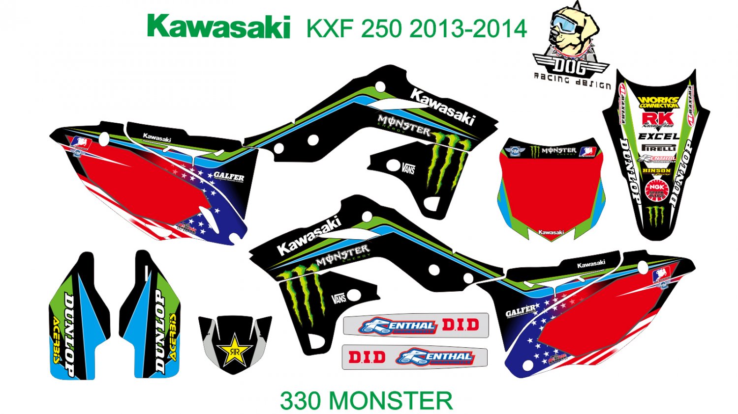 KAWASAKI KXF 250 2013-2014 GRAPHIC DECAL KIT CODE.330