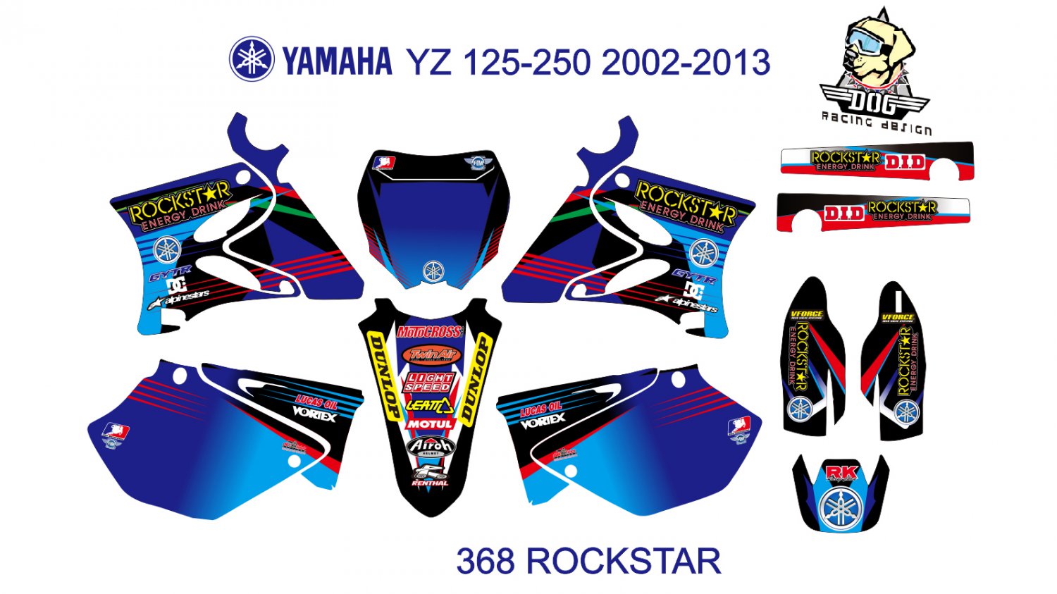 YAMAHA YZ 125-250 2002-2013 GRAPHIC DECAL KIT CODE.368