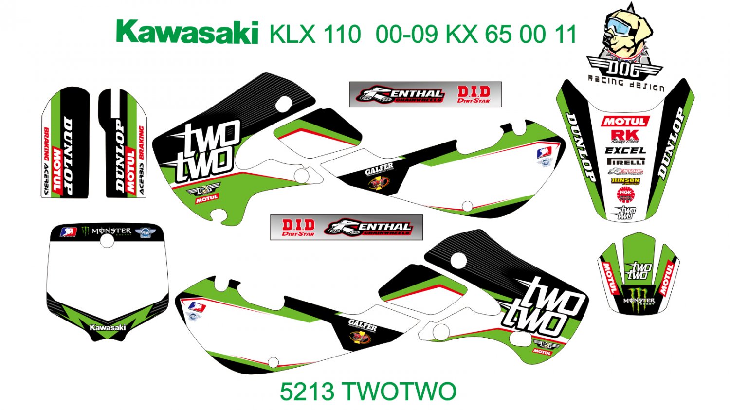 KAWASAKI KLX 110 00-09 KX 65 00-11 GRAPHIC DECAL KIT CODE.5213