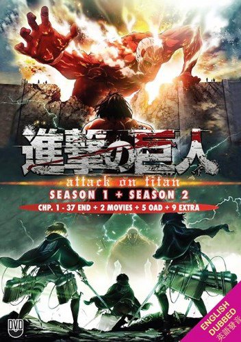DVD Attack On Titan Season 1+2 (Vol.1-37 End+2 Movies+5 OAD+9 Extra Anime Eng Sub Eng Dubbed