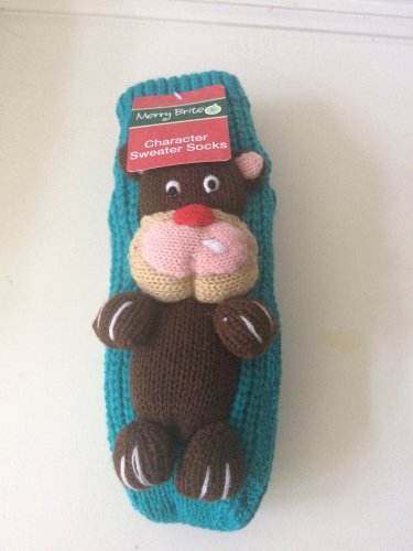 Merry Brite Character Sweater Socks Blue Dog slippers Cozy Grippers NWT Sz 9-11
