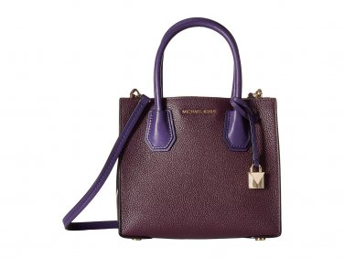 MICHAEL KORS MERCER LARGE CONVERTIBLE TOTE LEATHER SATCHEL PURPLE Damson/Black/Iris SHOULDER HANDBAG