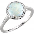 14k White Gold Genuine Australian White Opal and Diamond Halo Ring