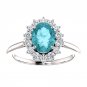 14k White Gold Genuine Blue Zircon and Diamond Ring