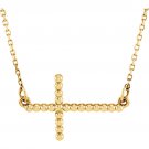 14k Yellow Gold Beaded Sideways Cross Necklace